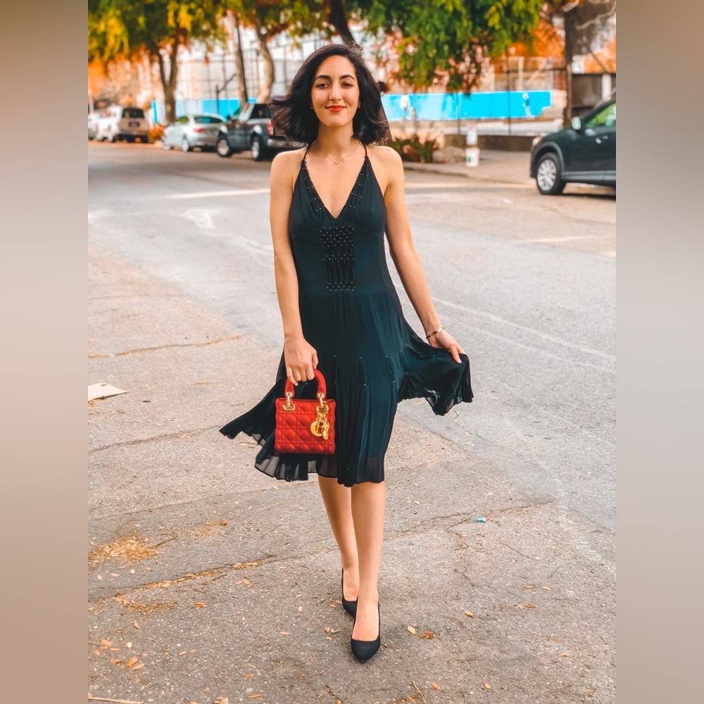 Karen Millen Silk Pleated Dress in Black